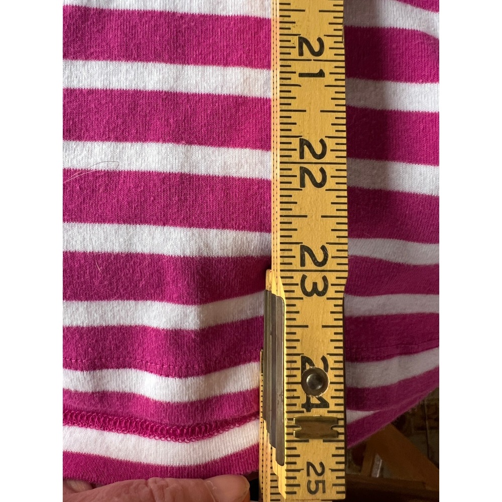 Talbots Stretch Weekend Tee Women's Medium Pink White‎ Stripe Pocket Boat Neck - Picture 6 of 7